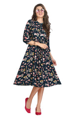 Dark Blue Rayon Frock Style Kurti for Women with Floral Print