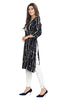 Dark Blue Rayon Straight Cut Kurti in Shibori Print with Heavy Embroidered Round Neck