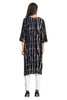 Dark Blue Rayon Straight Cut Kurti in Shibori Print with Heavy Embroidered Round Neck