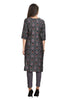 Dark Blue Silk Kurti for Women: Straight Cut with Ajrak Block Print