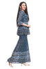 Designer Blue Fusion Print Peplum Kurti and Gharara Pant Set with Mirror Work