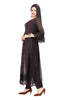 Designer Dark Brown Nyra Cut Kurti Set in Floral Print with Narrow Pants and Chiffon Dupatta