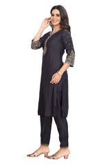 Designer Kurta Set with Chiffon Dupatta and sleek silk pants