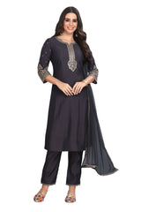 Designer Kurta Set with Chiffon Dupatta and sleek silk pants