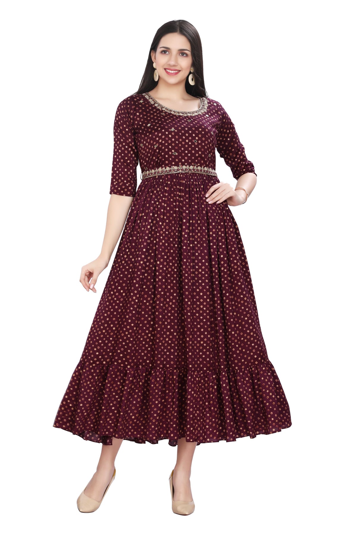 Frock Style Muslin Kurti with Bandhani Print & Zardozi Work