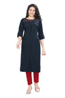 Knee Length Kurti for women with Embroidered Boat Neck