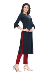 Knee Length Kurti for women with Embroidered Boat Neck