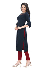 Knee Length Kurti for women with Embroidered Boat Neck