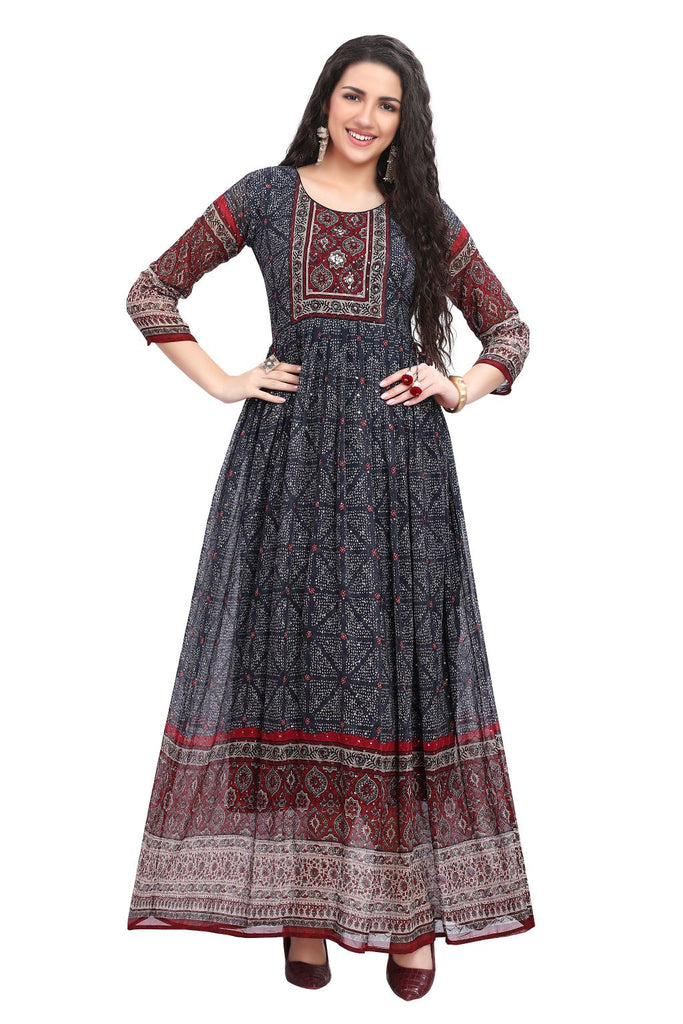 Frock Style Kurti for Women with Bandhani and Ajrak print