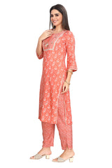 Floral Pink Silk Kurta Set with Embroidered Yoke and Silk Dupatta