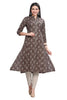 Floral Buta Print Cotton Kurti with Collar Front Slit and Pocket