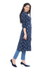 Floral Buta Print Cotton and Katha Fabric Kurti with Front Slit and Mandarin Collar