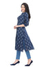 Floral Buta Print Cotton and Katha Fabric Kurti with Front Slit and Mandarin Collar