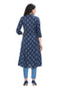 Floral Buta Print Cotton and Katha Fabric Kurti with Front Slit and Mandarin Collar