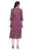 Floral Buta Print Cotton and Katha Fabric Kurti with Front Slit and Mandarin Collar