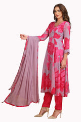 Floral Frock Style Kurta Set with pant and Dupatta Lavender