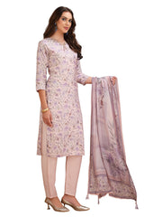 Floral Kurta Set for Women with pant and Silk Dupatta Pink