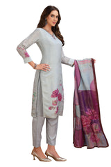 Floral Kurta Set in Tissue with pant and Designer Dupatta Grey