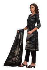 Floral Kurta Set with Designer pant and Printed Dupatta Black