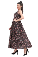 Floral Print Frock Style Kurti for women with Mirror work Belt