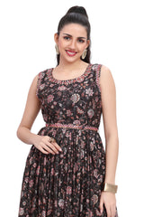 Floral Print Frock Style Kurti for women with Mirror work Belt