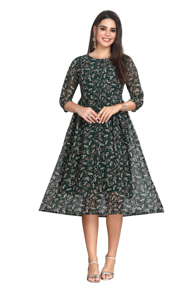 Floral Print Georgette Frock Style Knee-Length Kurti for Women