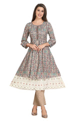 Floral Print Multitiered Frock Style with Pintuck On Yoke and Cotton Pant