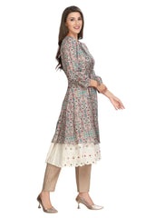 Floral Print Multitiered Frock Style with Pintuck On Yoke and Cotton Pant