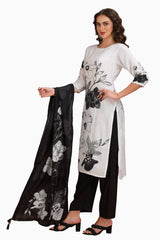 Floral Print Straight Cut Kurta Set with Pant and Dupatta White