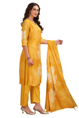 Floral Straight cut Kurta Set with pant and Dupatta Yellow