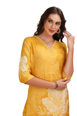 Floral Straight cut Kurta Set with pant and Dupatta Yellow