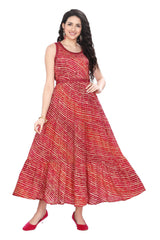 Frock Style Bandhini print Kurti with mirror work belt