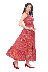 Frock Style Bandhini print Kurti with mirror work belt