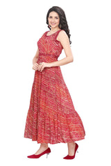 Frock Style Bandhini print Kurti with mirror work belt