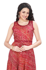 Frock Style Bandhini print Kurti with mirror work belt