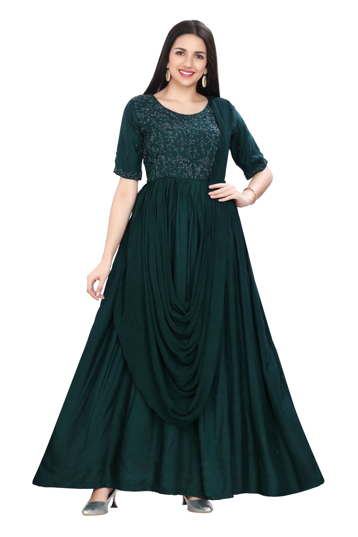 Frock Style Full Length Elbow Sleeves Kurti for women