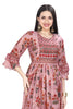 Frock Style Modal Kurti in Pink with Crochet Embroidery and Designer Sleeves