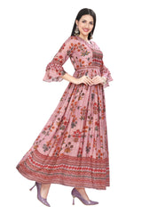 Frock Style Modal Kurti in Pink with Crochet Embroidery and Designer Sleeves