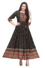 Frock Style Mughali Print One Piece Dress with Dori Belt