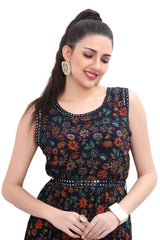 Frock Style Multi Colour Floral Print Kurti with Embroidered Belt