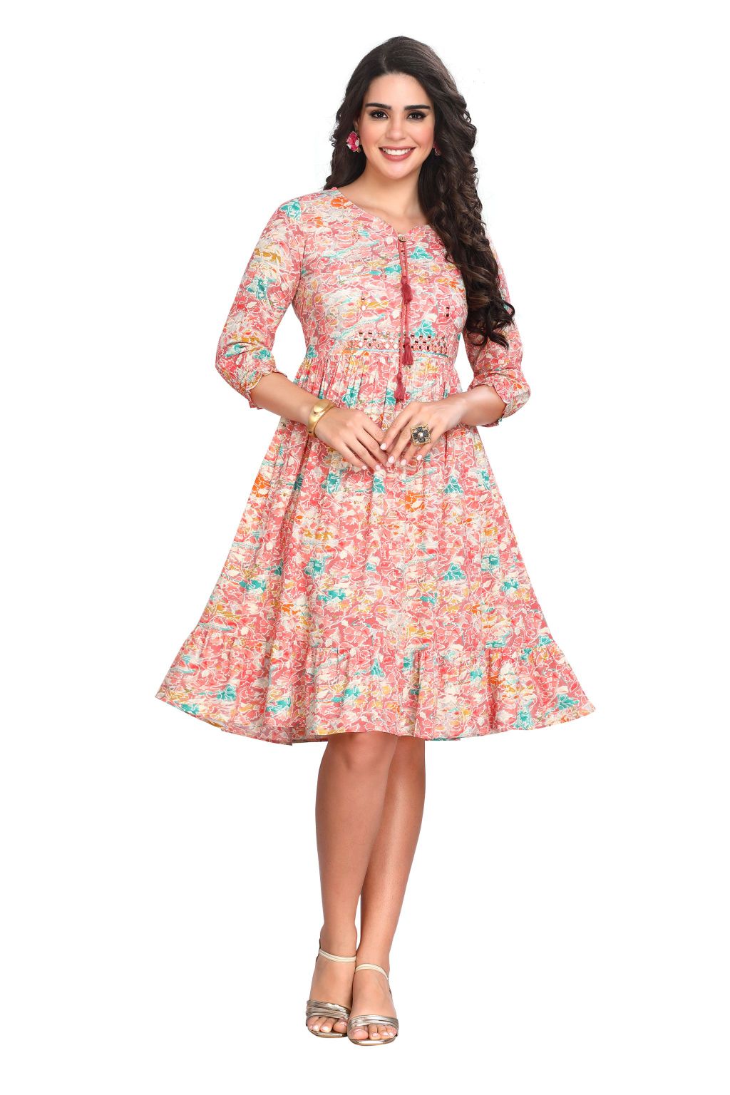 Frock Style Printed Kurti for women with Peplum Border