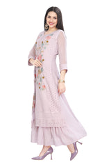 Frock style Multi Layered Full Length Cotton Kurti with Peplum border in Purple