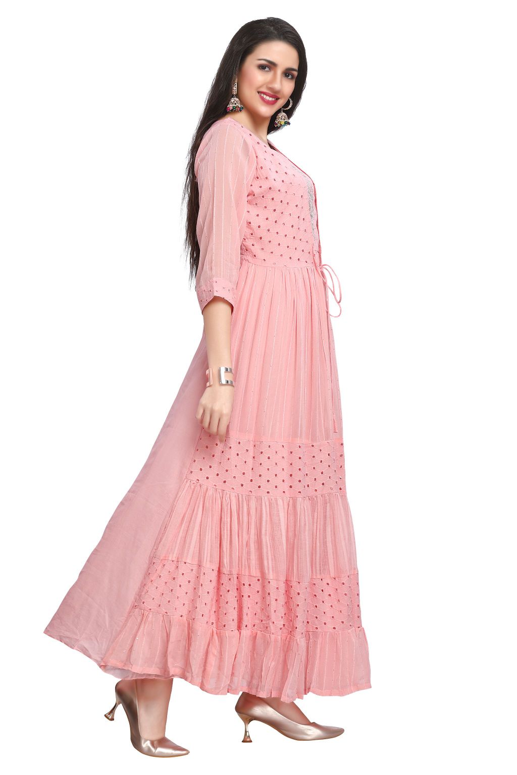 Attached Jacket style long kurta with flared sleeves | Ethnic and Beyond