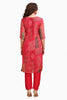 Fusion Print Organza V neck Kurta Set with pant and Dupatta Pink