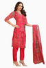 Fusion Print Organza V neck Kurta Set with pant and Dupatta Pink