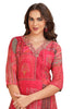 Fusion Print Organza V neck Kurta Set with pant and Dupatta Pink