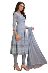 Georgette Chikankari Dress with Bottom and Dupatta Grey