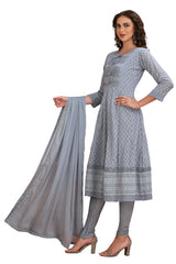 Georgette Chikankari Dress with Bottom and Dupatta Grey