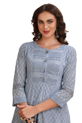 Georgette Chikankari Dress with Bottom and Dupatta Grey