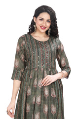 Green Cotton Abstract Print Frock Style Kurti for women